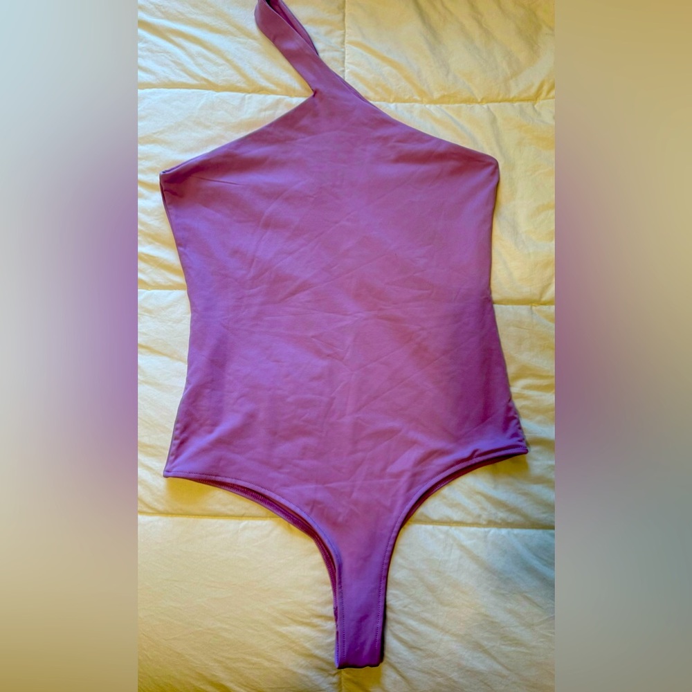 Women’s one shoulder sleeveless backless double lined slimming thong bodysuit